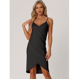 cheibear Womens Cover Ups Beach Seaside Summer Backless Spaghetti Strap Dress Sarongs Wrap Black L