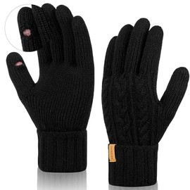 REDESS Winter Cable Knit Gloves Touchscreen Texting Palm Patches Soft Thick Warm Fleece Lined Anti-Slip Gloves for Women