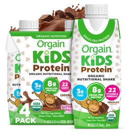 Orgain Organic Kids Protein Nutritional Shake, Chocolate - 8g of Protein, 22 Vitamins & Minerals, Fruits & Vegetables, Gluten Free, Soy Free, Non-GMO, 8.25 Fl Oz (Pack of 4)