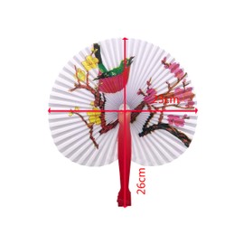 Bestage 20 Pcs Folding Handheld Fans Paper Chinese Oriental Floral Wedding Round Shaped Accordion Fans Assortment with Plastic Handle for Birthday Party Favors Kids Supplies(Colorful Handle)