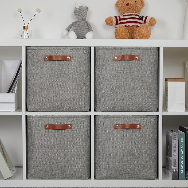 Mangata Collapsible Storage Cube Boxes, 28CM Cube Linen Woven Fabric