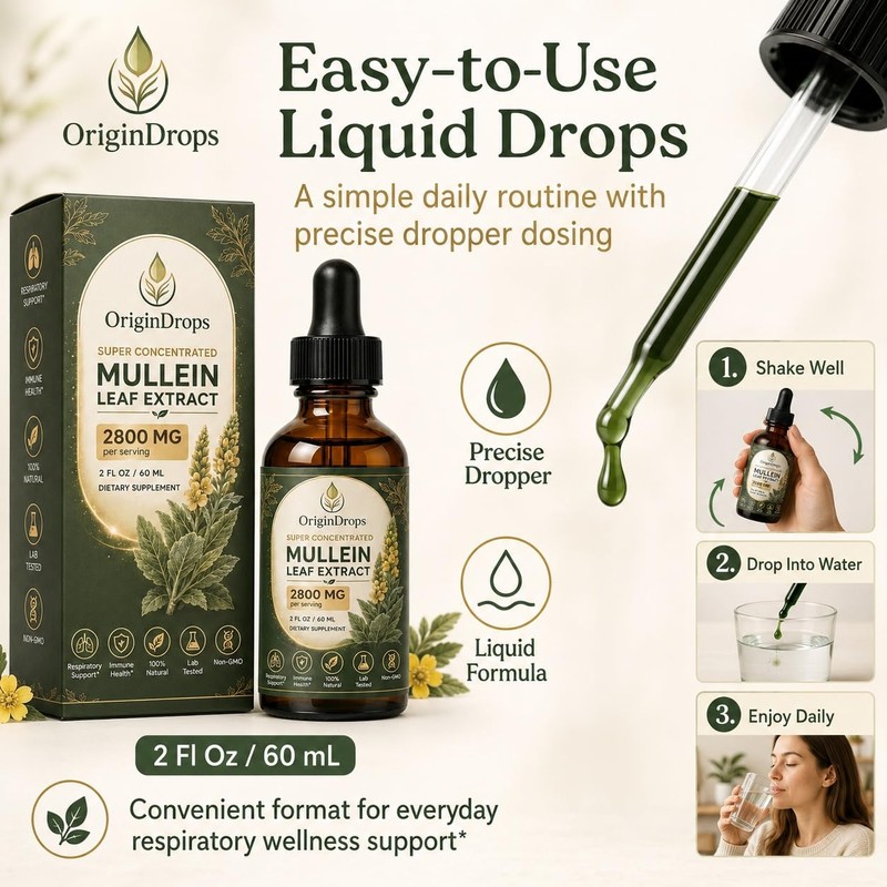 Origin Drops Mullein, Mullein Drops for Lungs, 2 Fl Oz,