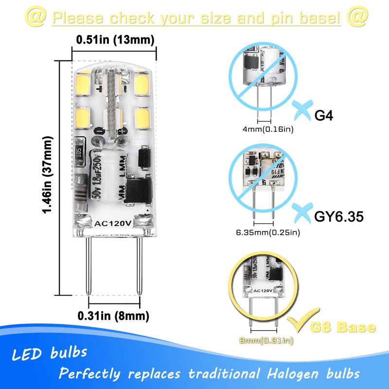 Heifymi G8 Led Light Bulbs 0-100% Dimmable 20W 25W Halogen