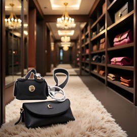 Black Women Faux Leather Mini Key Chain Handbag Pendant Earphone Storage Coin Purse Automobile Keychains Women's Coin Purses and Pouches