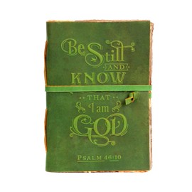 LEATHER VILLAGE Prayer Journal Psalm 46:10 Embossed Journal - 10x7 Inch Leather Bound Bible Study Journal - 200 Pages Handmade Cotton Deckle Edge Paper - Mint Green