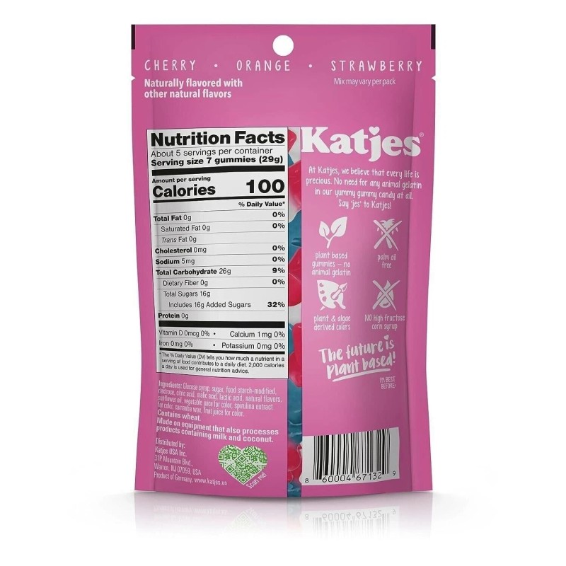 Katjes Plant Based Sheroes Gummy Candy - Peach, Lemon, Orange,