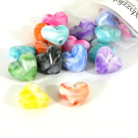 Bedazzlinbeads 50 Assorted Color Big 14mm Plastic Acrylic Marbled Tie Dye Heart Beads in a Mix of Colors