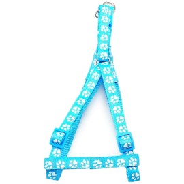 Doggie Style Store Small Dog Puppy Pet Cat Kitten Harness Pawprint Design Nylon Adjustable Chest Size 21-34cm Light Blue