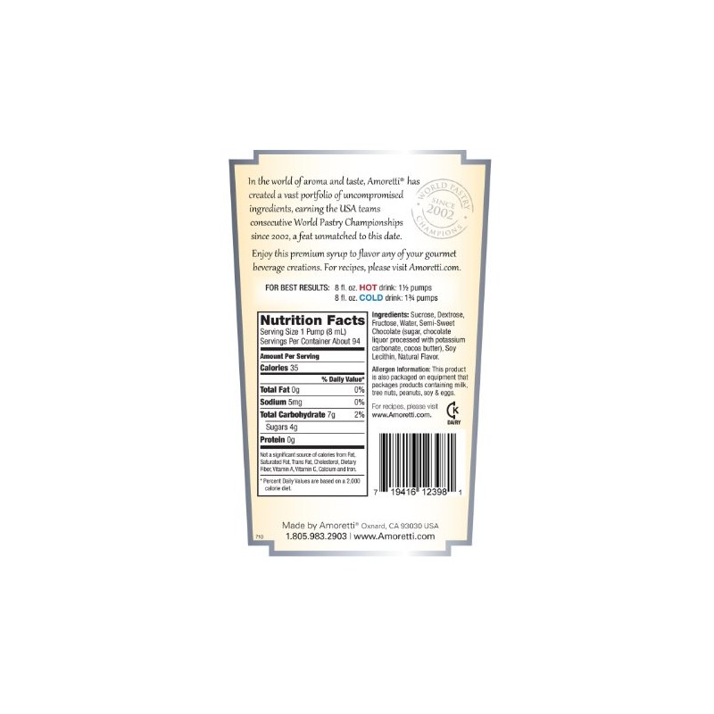 Amoretti Premium Syrup, Crema Di Dark Chocolate, 25.4 Ounce