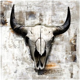 Fine Art Canvas White Cowskull Canvas Wall Decor by Artist Incado for Living Room, Bedroom, Bathroom, Kitchen, Office, Bar, Dining & Guest Room - Ready to Hang - 32 in x 32 in