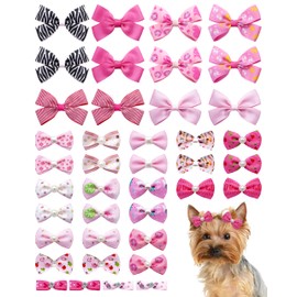 PET SHOW 40Pcs/20Pairs 2" 3" 4" Pink Big Dog Hair Bows with Rubber Bands for Small Medium Large Dogs Girl Rhinestone Cats Topknots Birthday Wedding Party Dog Bowknot Pet Grooming Hair Accessories