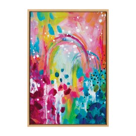 Kate and Laurel Sylvie Chasing Rainbows Framed Canvas Wall Art by Rachel Christopoulos, 23x33 Natural, Decorative Rainbow Art for Wall