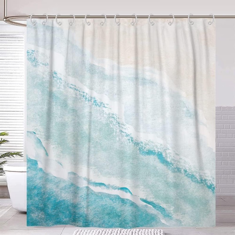 GCIREC Beach Shower Curtain, Teal Blue Coastal Ocean Beach Theme