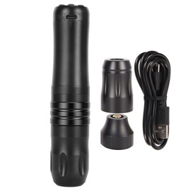 Wireless Rotary Tattoo Machine 9000RPM 2000mAh Tattoo Power Supply Pen with RCA Converter Head Black