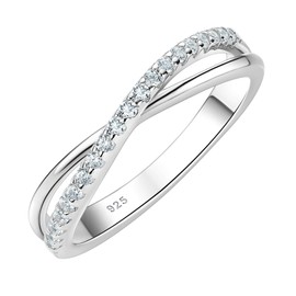 SHELOVES 925 Sterling Silver Eternity Rings for Womens Round CZ Infinity Wedding Ring Band Jewellery Gift Sz K