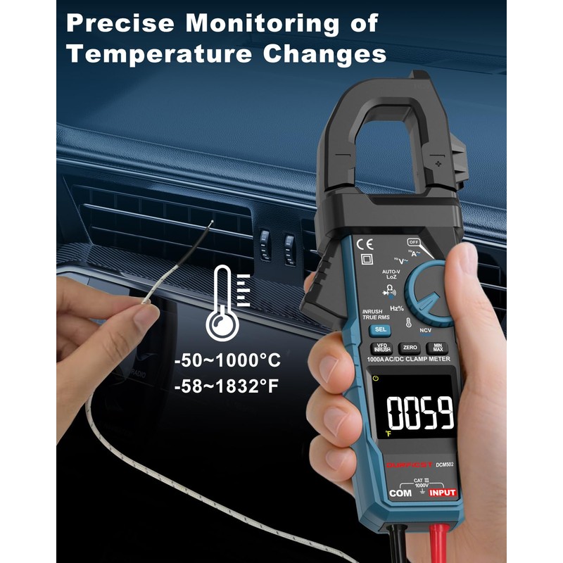 Clamp Meter DURFICST Digital Inrush Clamp Multimeter AC/DC 1000A 6000