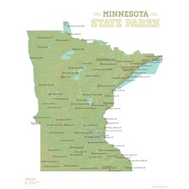 Best Maps Ever Minnesota State Parks Checklist Map 11x14 Print (Green & White)