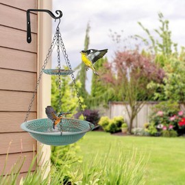 Qipade 2 Layer Hanging Bird Bath for Outside, 13 Inch Metal Hanging Bird Baths for Outdoors 2 in 1 Bird Feeder for Backyard, Yard, Patio, Garden Decor
