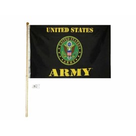 5' Wood Flag Pole Kit Wall Mount Bracket With 3x5 U.S. Army Emblem Black Flag