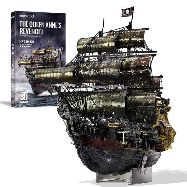 Piececool 3D Puzzle Metal, Queen Anne's Revenge Pirate Ship DIY Model Kits, 3D Puzzles Adult Gorgeous Home Decoration, Birthday Gifts for Teens and Adults