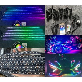 Ydzwavui Slingshot LED Light Kit - 8PCS 5FT (1.4M) Single Row RGB Dream Color Chasing LED Strips, Bluetooth + Remote Control | for Polaris Slingshot (Hood/Underbody), Cam-X3, Spyder, Ryker, UTV, ATV