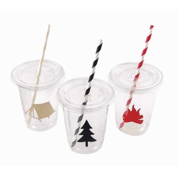 Camping Cups - Camp Party Supplies Lumberjack Birthday Baby Shower Set of 12