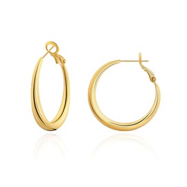 14K Chunky Gold Plated Large Hoop Earrings for Women Round Lightweight Hypoallergenic Earrings Gold Jewellery Gifts for Women Ladies