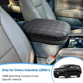 Coleya 2025 Chevy Suburban Center Console Cover for Chevy Suburban (LS/LT/RST/Z71/Premier/High Country), Comfy&Cushion Leather Suburban Armrest Cover 2025 Chevy Suburban Accessories (Padded)