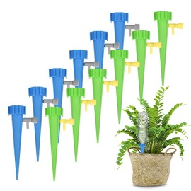 12 pack Picos de riego automático, bebedero de plantas, dispositivos de riego de plantas, riego automático por goteo de riego Bulbos de riego Sistema de estacas con interruptor de válvula de control
