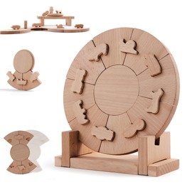 Wooden Puzzles for Toddlers, 3D Puzzles for Kids Multiple Play Wood Construction Toys Montessori Toys with Stands Preschool Learning Toys Ages 3+ Gift for Boys Girls Autistic Children YP-Animal-Shape