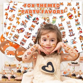 100 Unids Fox Tatuajes Temporales Pegatinas Tema Bosque Animales Decoraciones Fiesta Cumpleaños Favores Suministros Linda Granja Zorros Bosque Otoño Tatuaje Pegatina Regalos P