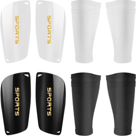 Sumind 2 Pairs Shin Guards Soccer Adult Youth with Shin Guard Sleeves Soccer Shin Guards for Adult Youth Soccer Leg Protection Reduce Shocks and Injuries for Football Lovers(White Black)