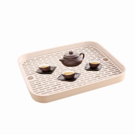 Eabdice Multifunctional Drain Board, Double Layer Drip Tray, Drainer with Collection Tray, Can Be Used as a Drip Tray for Tableware and Vegetables (Beige)