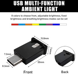 povtii USB Type C LED Ambient Light, Mini 8 Colors RGB LED Light, Adjustable Brightness Interior Atmosphere Lamp for Automotive, Home, Laptop, Lighting Parts Car Accessories