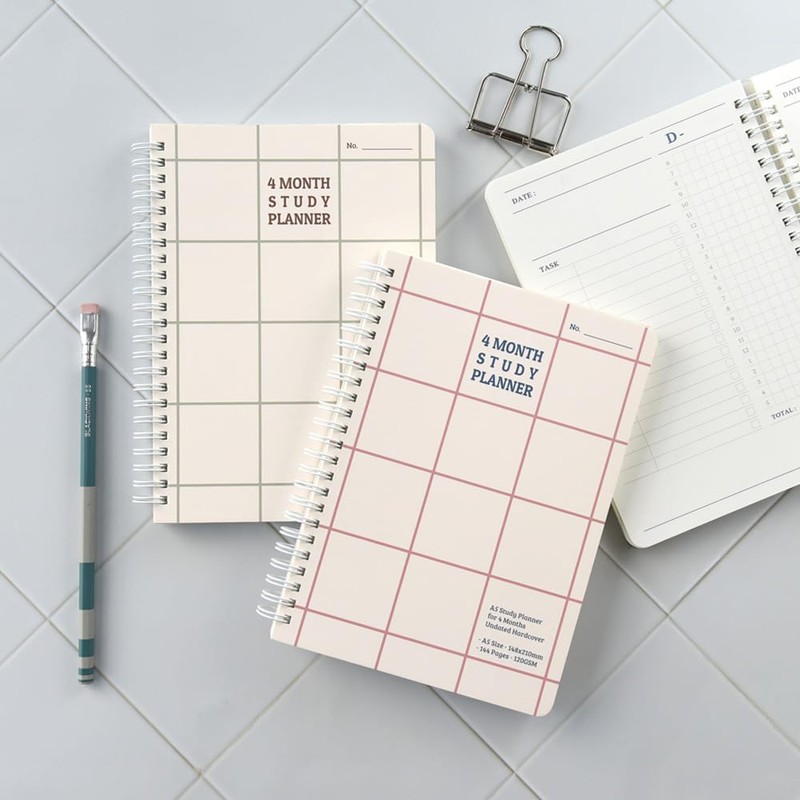 Monolike Checkers 4 Month Study Planner, Red Line - Academic