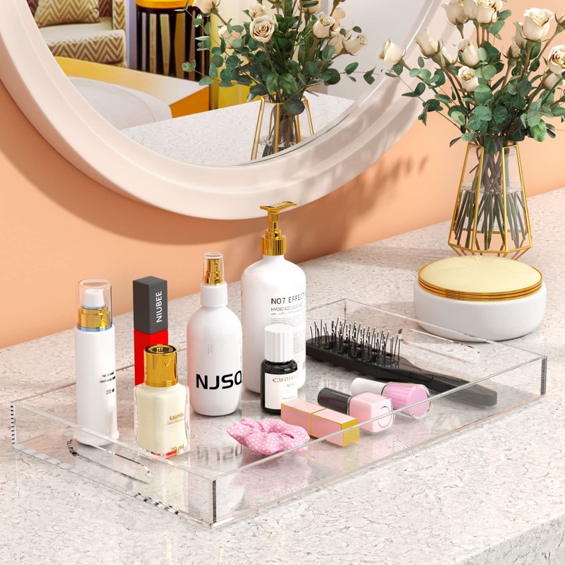 NIUBEE Acrylic Serving Tray 12x20 Inches -Spill Proof- Clear Decorative