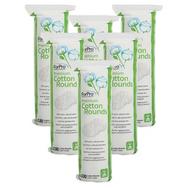 ForPro Professional Collection Premium Cotton Rounds, 100% Cotton, Non-Tearing, Lint-Free, for Cosmetic, Nail, and Personal Use, 2.25", Pack of 6, Counts 600
