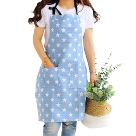 VEGCOO Women Cotton Cloth Apron with Pockets, Adjustable Cooking Aprons Kitchen Bib Apron for Kitchen Cooking Baking Household Cleaning (D)