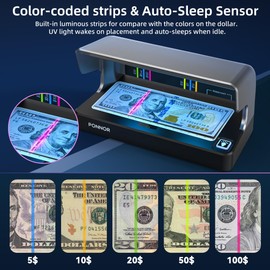 PONNOR AL-12 Counterfeit Bill Detector Money Checker Machine with Dual UV LED Light for Credit Card & ID Detection, Suitable for All Currencies with Auto ON/Off Rechargeable Battery Large FullBacklit