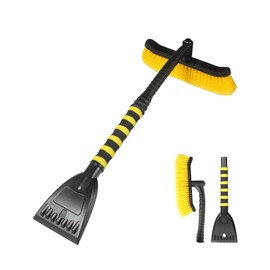 Bittwee 27'' Car 2-in-1 Snow Brush Ice Scraper, Extendable&Detachable Snow Removal Tool for Windshield, Auto Comfortable Foam Grip&180° Pivoting Brush Head for Cars Trucks SUVs Window (Yellow/Black)