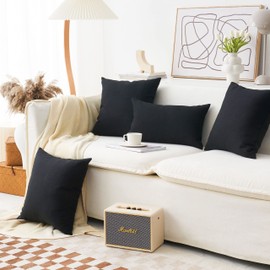 Home Brilliant Black Cushion Cover 60 x 60, Sofa Cushion Covers for Scatter Cushions, Soft Lined Linen Decorative Cushion Protectors, Set of 2, (60cm x 60 cm, Black)