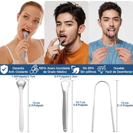 Jasinber Set de 3 Cepillo de Lengua de Acero Inoxidable con Estuche de Transporte - Kit de Limpieza Bucal para Limpiador de Raspado de Lengua Oral (3 Pcs)