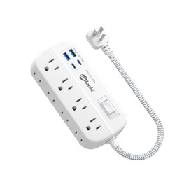Short Extension Cord 1 ft - Flat Plug Power Strip Surge Protetor with 8 Outlets 4 USB (5V/3.4A 17W) Charging Ports, Multi Plug Wall Outlet Splitter for Home Bedroom Hotel Office Desktop Accessories