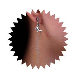 Atentuyi Wedding CZ Butterfly Drop Earrings Silver Long Dangle Earrings Tassel Chain Earrings Small Crystal Butterfly Earrings Jewellery for Women and Girls, Crystal