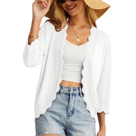 GRECERELLE Womens Summer Cardigan Lightweight Soft Casual Cropped Knit Shrugs Jumper Womens Tops for Dress Summer Evening Wedding (White, XL)