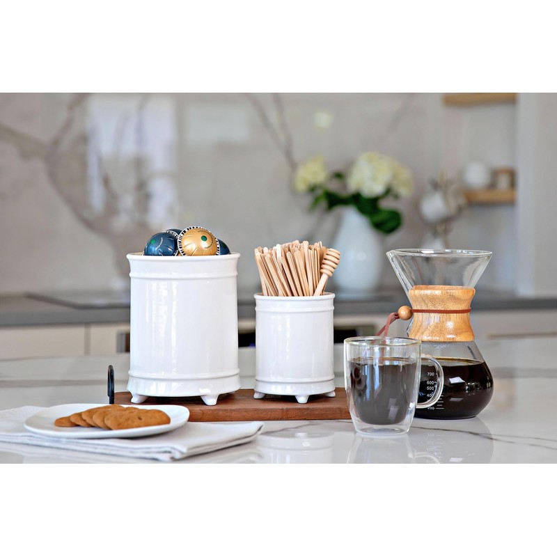 Large 7.3"+5.4" Elegant Ceramic Utensil Holder for Countertop, Cooking Utensils