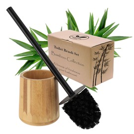 5-Piece Bathroom Accessory Set - Stylish & Durable Bamboo Essentials with Toothbrush Holder, Soap Dispenser, Soap Dish, Toilet Brush & Cotton Ball Holder (Toilet Brush and Holder Only)