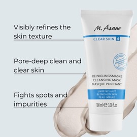 M. Asam CLEAR SKIN Cleansing Mask (100 ml) – Soothing Clay Mask, targets spots and blemishes, minimizes the appearance of enlarged pores, for combination & blemished skin, vegan formula, facial care
