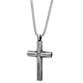 COOLSTEELANDBEYOND Mens Womens Steel Vintage Cross Pendant Necklace, Old Metal Treatment, 30 in Wheat Chain, Minimalist