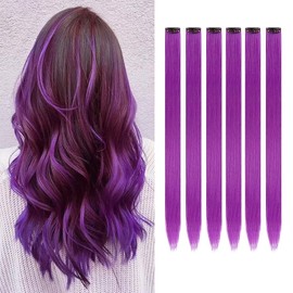 Purple Clip in 22 Inch, 6 Pieces, Curlable Hair Extension Highlights Hunter Princess Kids Party Costume
